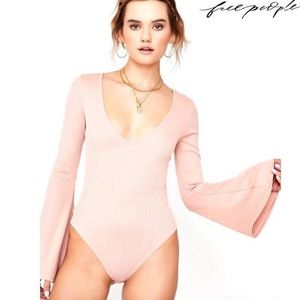 NWOT Free People Ribbed Bell Sleeve Bodysuit  L